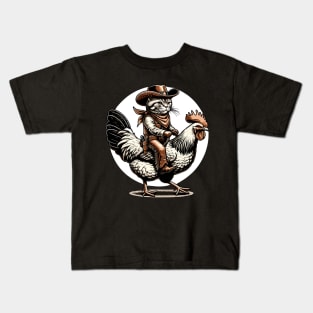 Meowdy Cat Riding Chicken Kids T-Shirt